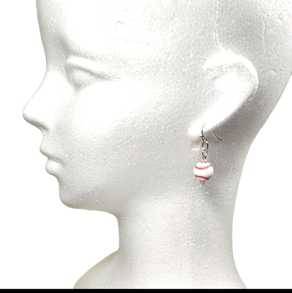 Baseball Acrylic Bead Sporty Fasion Dangling Drop Earrings - Picture 3 of 7